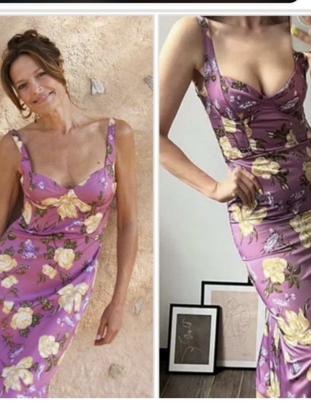 ZARA Floral Midi Dress in Purple and Yellow